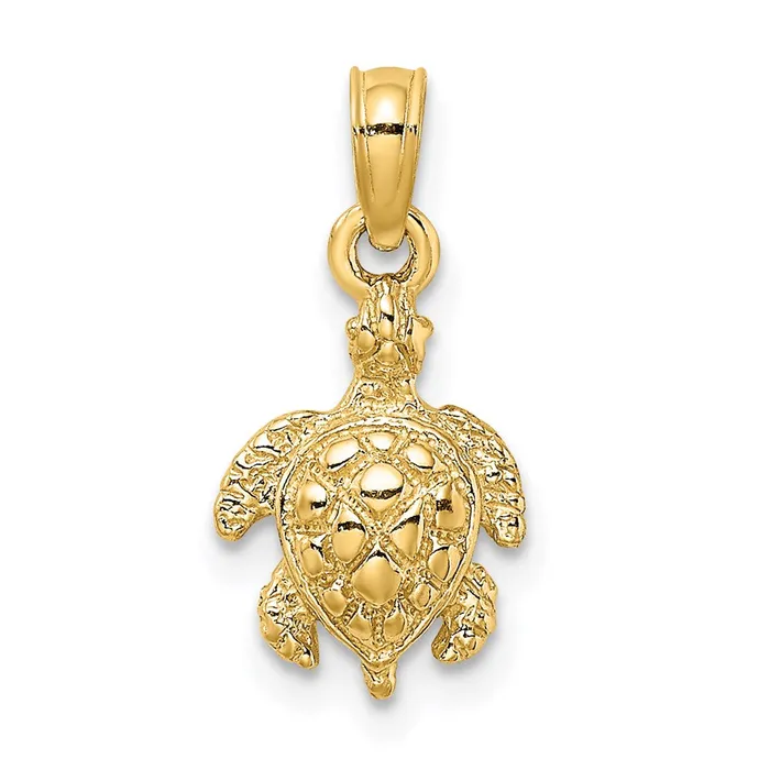 Charm Necklaces Qgold 14k Yellow Gold 88 mm Textured Sea Turtle Charm 081 grams Charm Necklaces Qgold 14k Yellow Gold 88 mm Textured Sea Turtle Charm 081 grams
