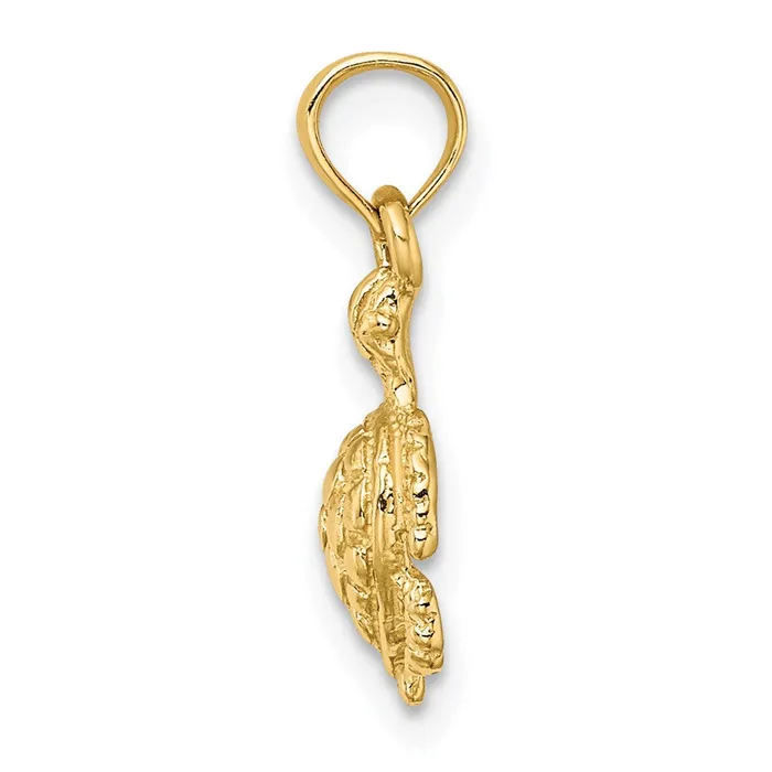 Charm Necklaces Qgold 14k Yellow Gold 88 mm Textured Sea Turtle Charm 081 grams Charm Necklaces Qgold 14k Yellow Gold 88 mm Textured Sea Turtle Charm 081 grams