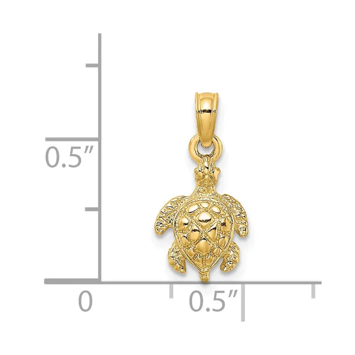 Charm Necklaces Qgold 14k Yellow Gold 88 mm Textured Sea Turtle Charm 081 grams Charm Necklaces Qgold 14k Yellow Gold 88 mm Textured Sea Turtle Charm 081 grams