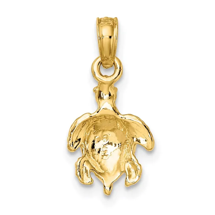 Charm Necklaces Qgold 14k Yellow Gold 88 mm Textured Sea Turtle Charm 081 grams Charm Necklaces Qgold 14k Yellow Gold 88 mm Textured Sea Turtle Charm 081 grams