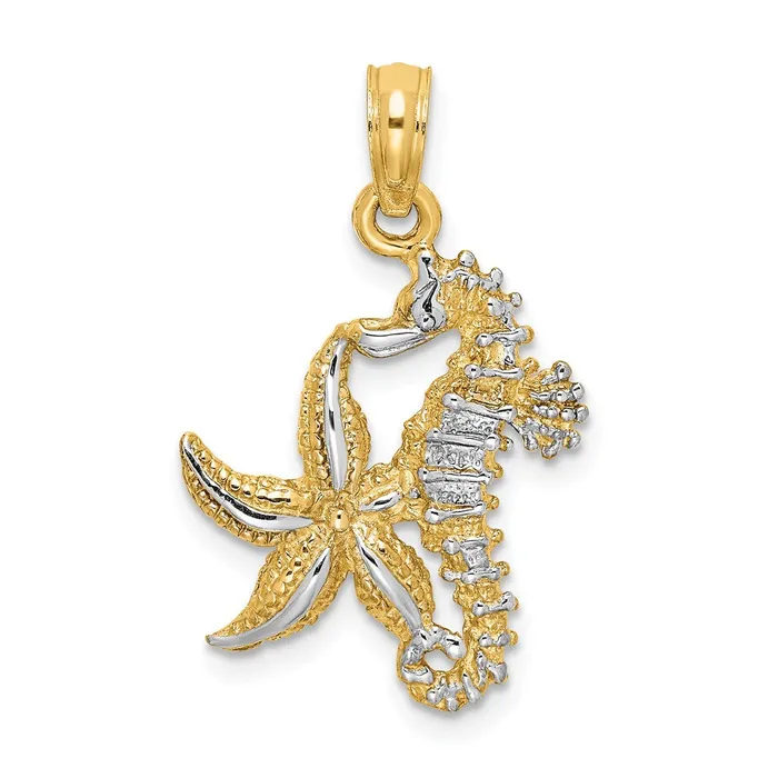 Charm Necklaces Qgold 14k Yellow Rhodium 147 mm Starfish and Seahorse Charm 128 grams Charm Necklaces Qgold 14k Yellow Rhodium 147 mm Starfish and Seahorse Charm 128 grams