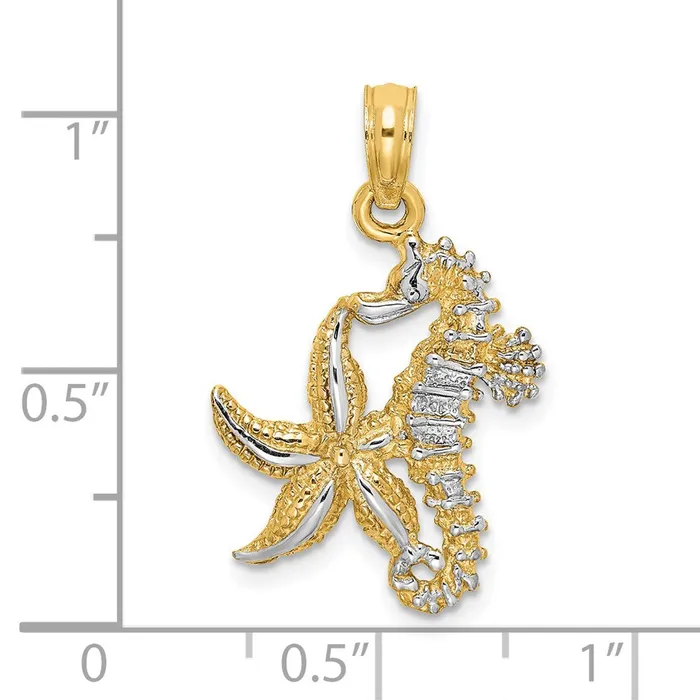 Charm Necklaces Qgold 14k Yellow Rhodium 147 mm Starfish and Seahorse Charm 128 grams Charm Necklaces Qgold 14k Yellow Rhodium 147 mm Starfish and Seahorse Charm 128 grams