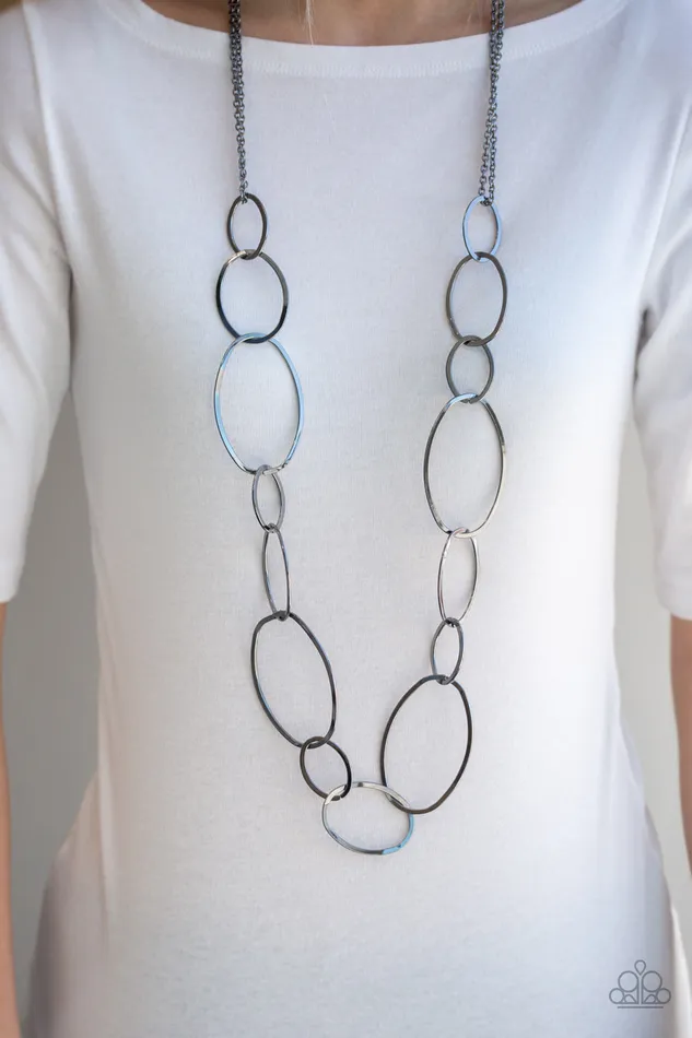 City Circuit Paparazzi Black Gunmetal Asymmetrical Hoop Necklace Paparazzi Accessories Necklaces City Circuit Paparazzi Black Gunmetal Asymmetrical Hoop Necklace Paparazzi Accessories Necklaces