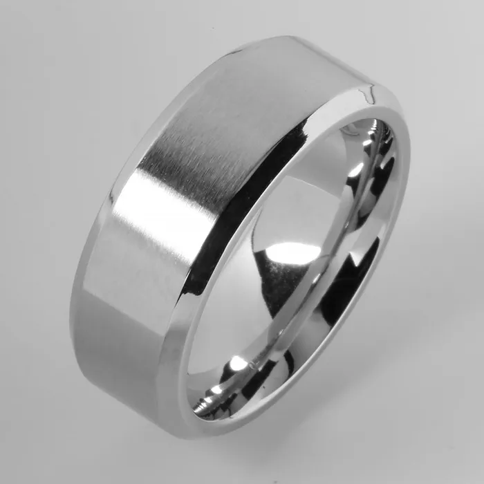 Cobalt Beveled Edge Brushed Wedding Ring 8mm Nakoa Rings