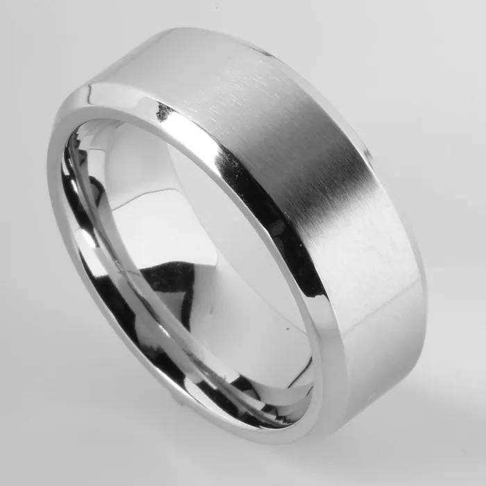 Cobalt Beveled Edge Brushed Wedding Ring 8mm Nakoa Rings Cobalt Beveled Edge Brushed Wedding Ring 8mm Nakoa Rings