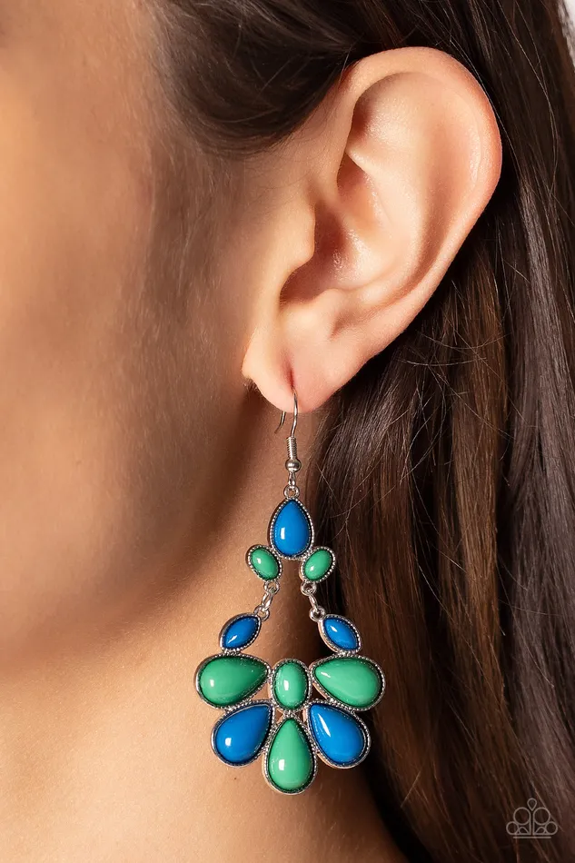 Colorfully Canopy Multi Blue and Green Silver Earrings Paparazzi Paparazzi Accessories Earrings