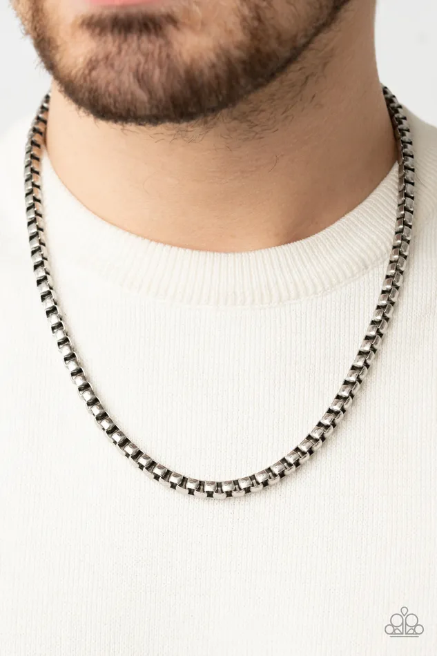 Combat Zone Silver Box Chain Urban Necklace Paparazzi Paparazzi Accessories Necklaces