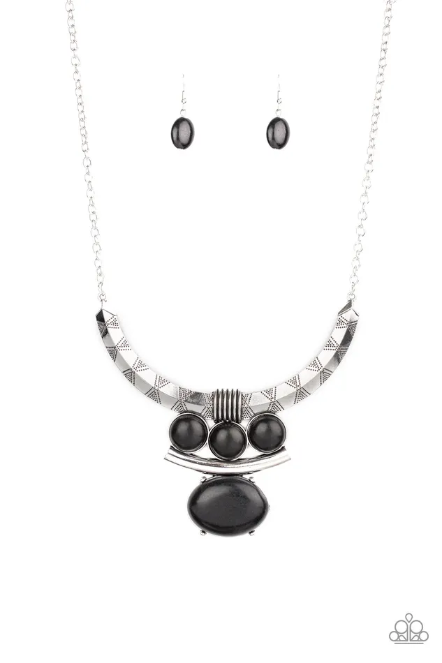 Commander In CHIEFETTE Black Stone Silver Necklace Paparazzi Paparazzi Accessories Necklaces