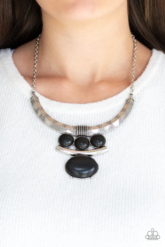 Commander In CHIEFETTE Black Stone Silver Necklace Paparazzi Paparazzi Accessories Necklaces