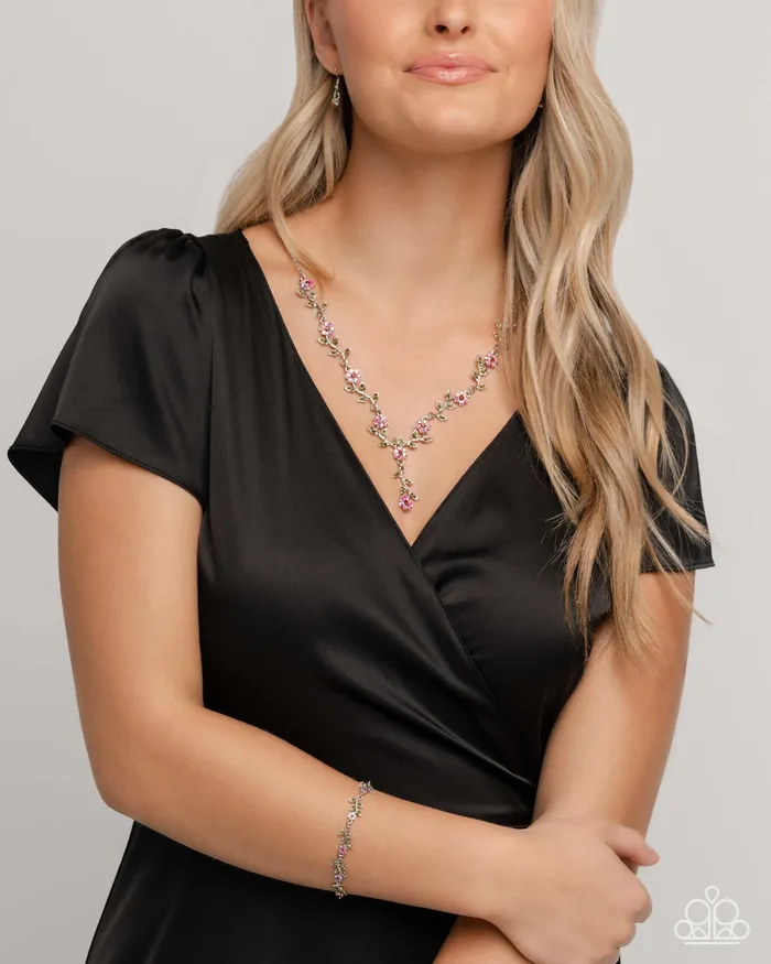 Complete Look Estate Grounds Necklace and Personal Estate Bracelet Red Silver Flower 2Piece Set Paparazzi Paparazzi Accessories Necklaces
