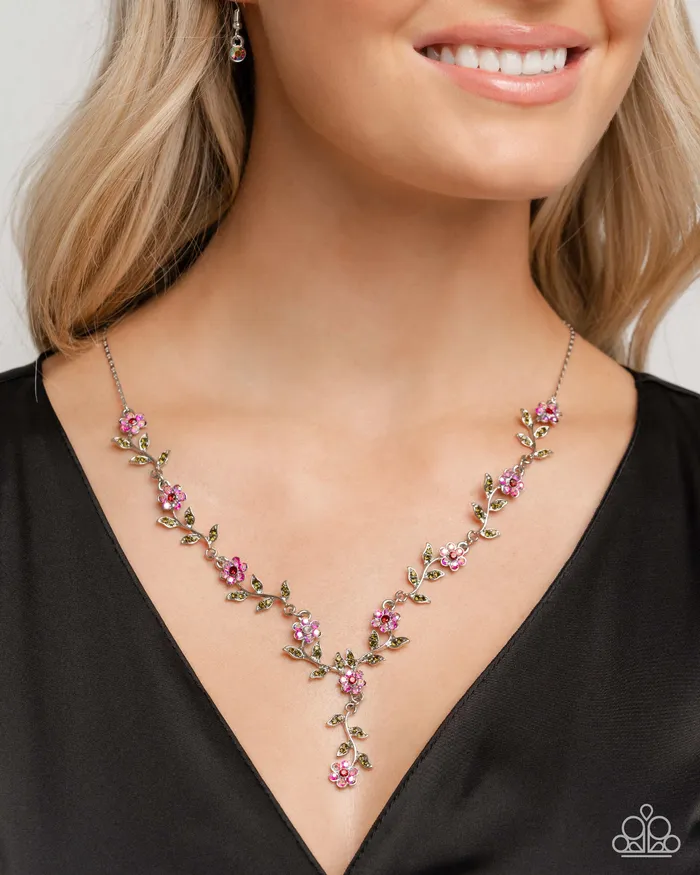 Complete Look Estate Grounds Necklace and Personal Estate Bracelet Red Silver Flower 2Piece Set Paparazzi Paparazzi Accessories Necklaces