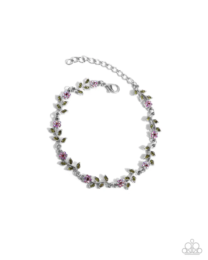 Complete Look Estate Grounds Necklace and Personal Estate Bracelet Red Silver Flower 2Piece Set Paparazzi Paparazzi Accessories Necklaces