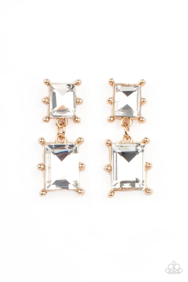 Cosmic Queen Gold Frame White Gem Post Earrings Paparazzi Paparazzi Accessories Earrings