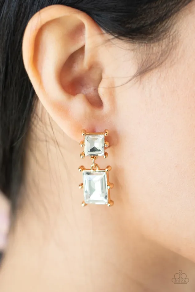 Cosmic Queen Gold Frame White Gem Post Earrings Paparazzi Paparazzi Accessories Earrings