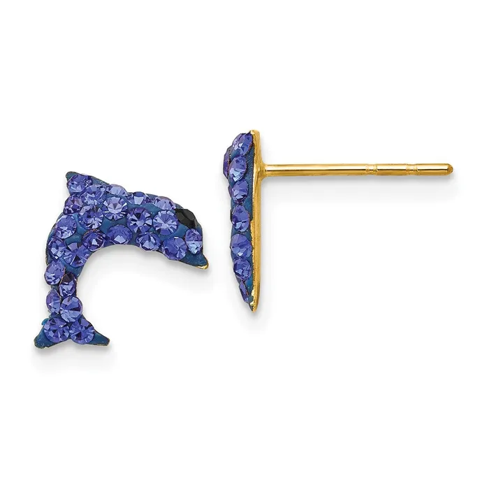 Crystal Blue Dolphin Post Earrings Qgold Earrings