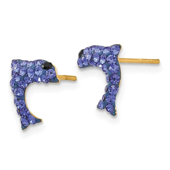 Crystal Blue Dolphin Post Earrings Qgold Earrings