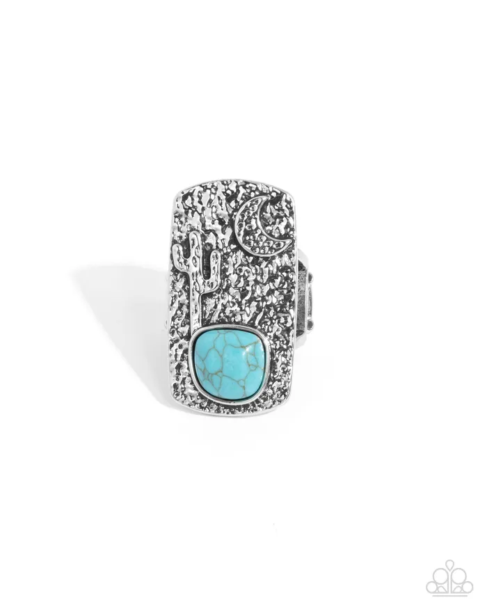 Desert Landscape Blue Turquoise Stone Cactus Moon Western Silver Ring Paparazzi Paparazzi Accessories Rings Desert Landscape Blue Turquoise Stone Cactus Moon Western Silver Ring Paparazzi Paparazzi Accessories Rings