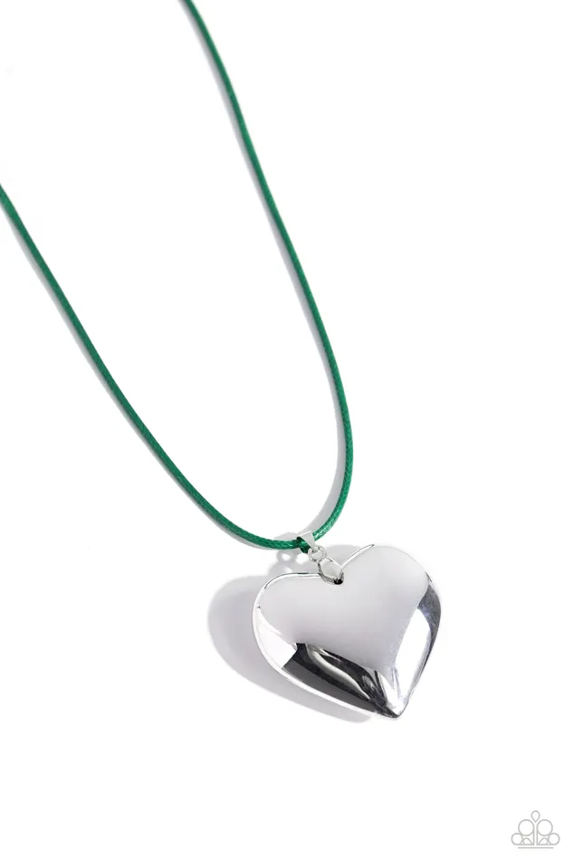 Devoted Daze Green Cord Silver Heart Short Necklace Paparazzi Paparazzi Accessories Necklaces Devoted Daze Green Cord Silver Heart Short Necklace Paparazzi Paparazzi Accessories Necklaces