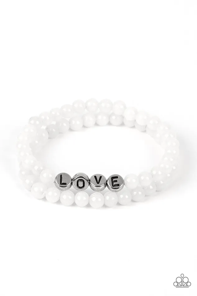 Devoted Dreamer White and Silver LOVE Bead Stretchy Bracelet Paparazzi Paparazzi Accessories Bracelets Devoted Dreamer White and Silver LOVE Bead Stretchy Bracelet Paparazzi Paparazzi Accessories Bracelets
