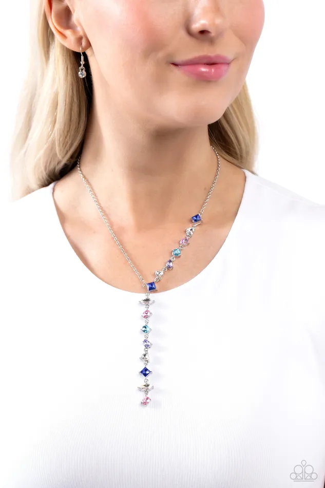 Diagonal Daydream Multi Color Gem Silver Y Short Necklace Paparazzi Paparazzi Accessories Necklaces