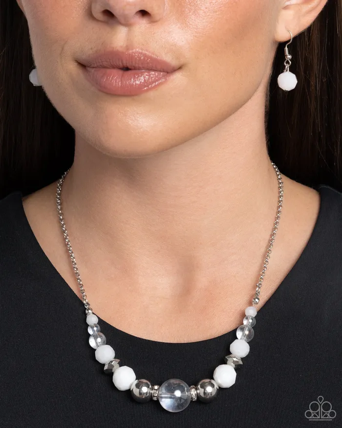 Disco Date White and Silver Bead Short Necklace Paparazzi Paparazzi Accessories Necklaces