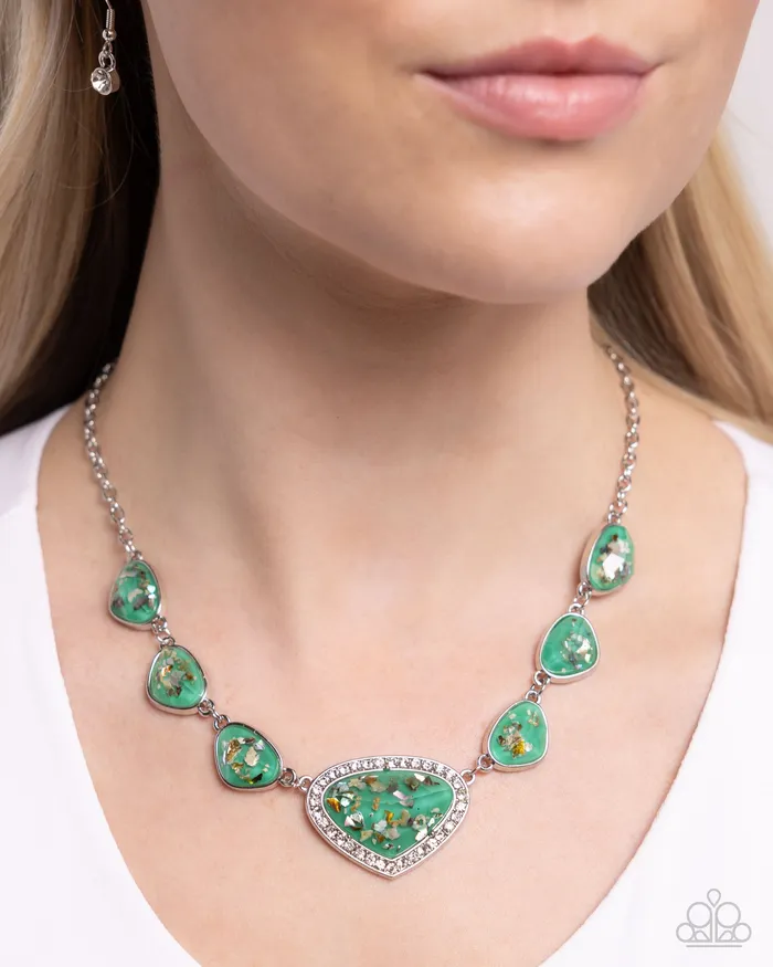 Discreet Dazzle Green Iridescent Shimmer Flecks Silver Short Necklace Paparazzi Paparazzi Accessories Necklaces