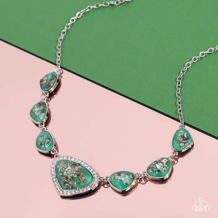 Discreet Dazzle Green Iridescent Shimmer Flecks Silver Short Necklace Paparazzi Paparazzi Accessories Necklaces