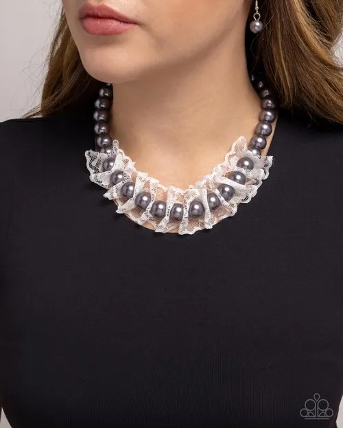 Distinguished Desire Silver Pearl White Lace Short Necklace Paparazzi Paparazzi Accessories Necklaces