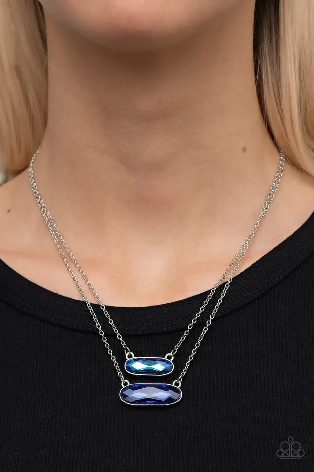 Double Bubble Burst Blue UV Gem Silver Layered Necklace Paparazzi Paparazzi Accessories Necklaces