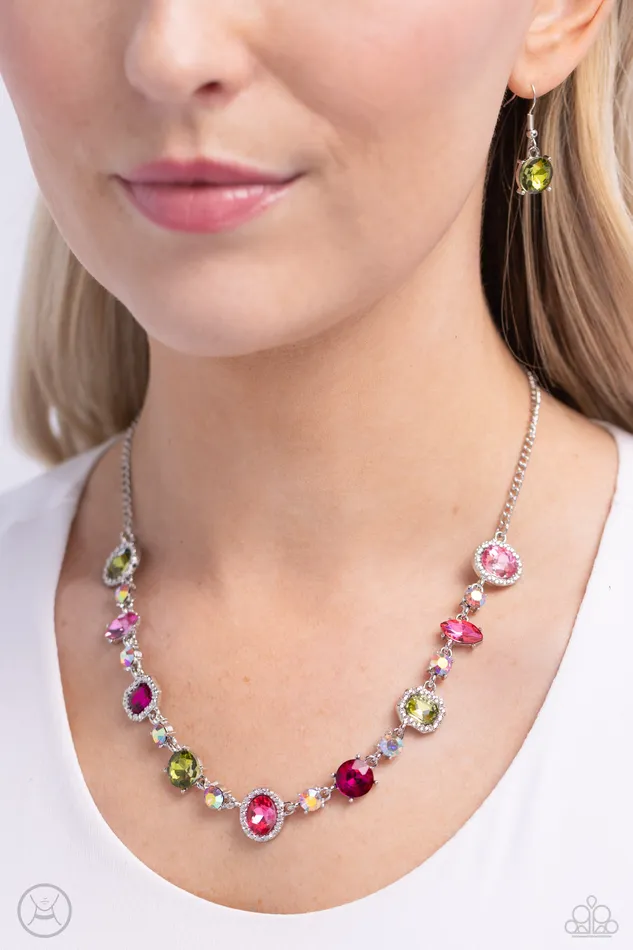 Dramatic Debut Multi Color Gem Silver Choker Necklace Paparazzi Paparazzi Accessories Necklaces