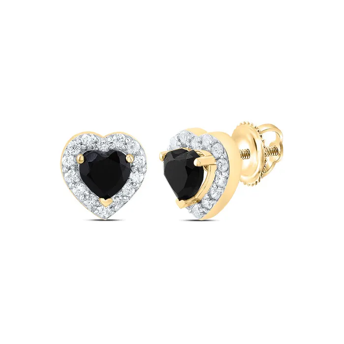 Earrings 15CtwNat Dia Cn 460 Mm Heart Black Onyx Fashion Earring GND