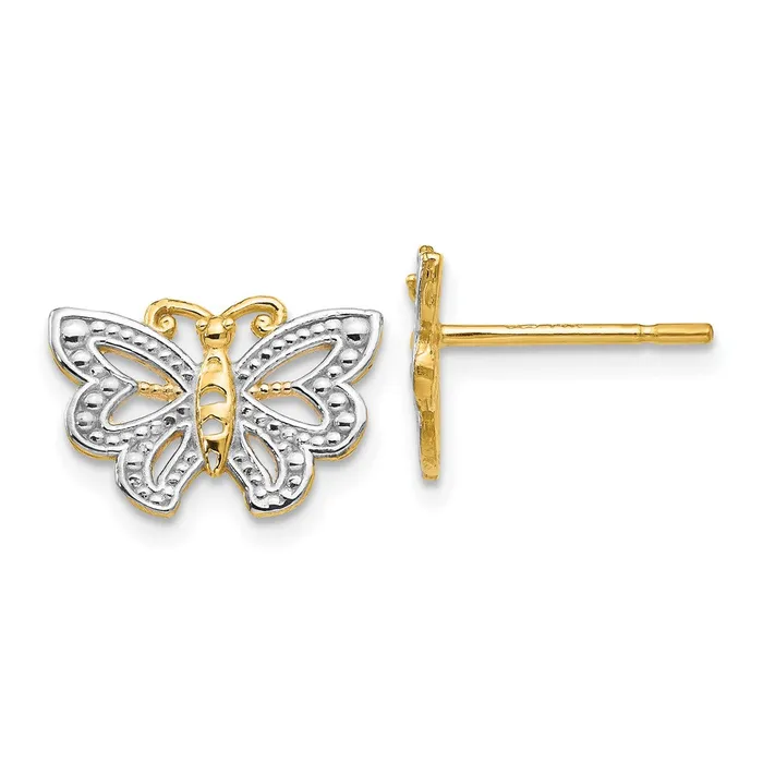Earrings 10k Yellow wRhodium 12 mm Butterfly Post Earrings 148 grams Qgold Earrings 10k Yellow wRhodium 12 mm Butterfly Post Earrings 148 grams Qgold