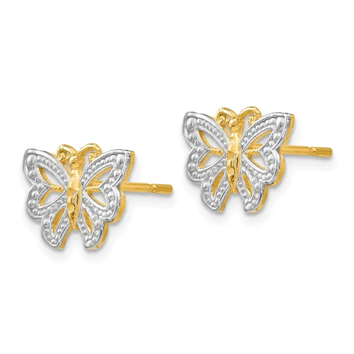 Earrings 10k Yellow wRhodium 12 mm Butterfly Post Earrings 148 grams Qgold Earrings 10k Yellow wRhodium 12 mm Butterfly Post Earrings 148 grams Qgold