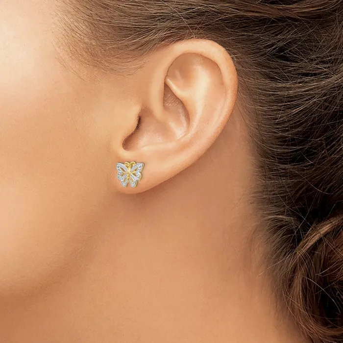 Earrings 10k Yellow wRhodium 12 mm Butterfly Post Earrings 148 grams Qgold Earrings 10k Yellow wRhodium 12 mm Butterfly Post Earrings 148 grams Qgold