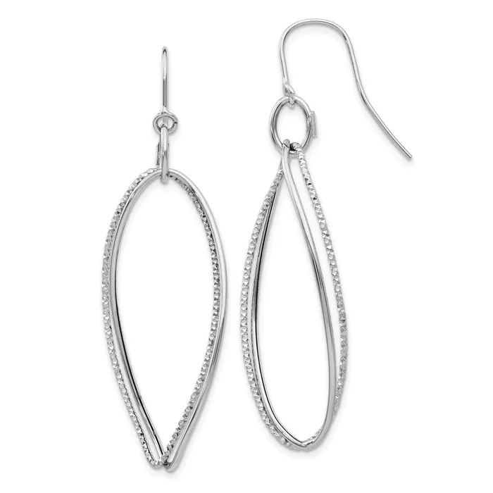 Earrings 14k White Gold 20 mm Textured Twisted Dangle Shepherd Hook Earrings 16 grams Qgold Earrings 14k White Gold 20 mm Textured Twisted Dangle Shepherd Hook Earrings 16 grams Qgold