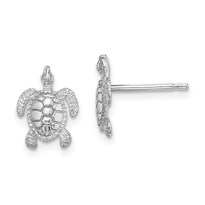 Earrings 14k White Gold 86 mm Polished Textured Sea Turtle Post Earrings 141 grams Qgold Earrings 14k White Gold 86 mm Polished Textured Sea Turtle Post Earrings 141 grams Qgold