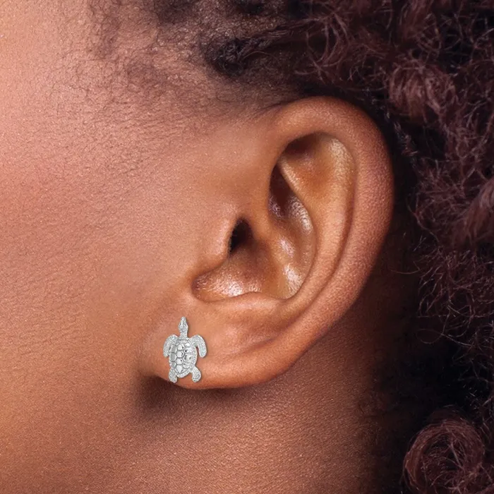 Earrings 14k White Gold 86 mm Polished Textured Sea Turtle Post Earrings 141 grams Qgold Earrings 14k White Gold 86 mm Polished Textured Sea Turtle Post Earrings 141 grams Qgold