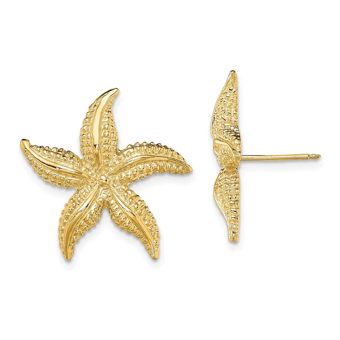 Earrings 14k Yellow Gold 1925 mm 2D Polished and Textured Starfish Post Earrings 529 grams Qgold Earrings 14k Yellow Gold 1925 mm 2D Polished and Textured Starfish Post Earrings 529 grams Qgold