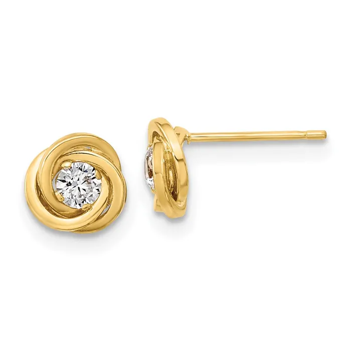 Earrings 14k Yellow Gold 65 mm Polished CZ Love Knot Post Earrings 053 grams Qgold