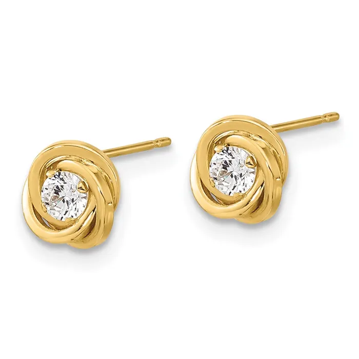 Earrings 14k Yellow Gold 65 mm Polished CZ Love Knot Post Earrings 053 grams Qgold