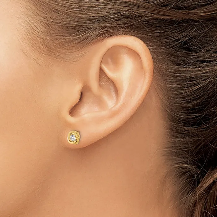 Earrings 14k Yellow Gold 65 mm Polished CZ Love Knot Post Earrings 053 grams Qgold