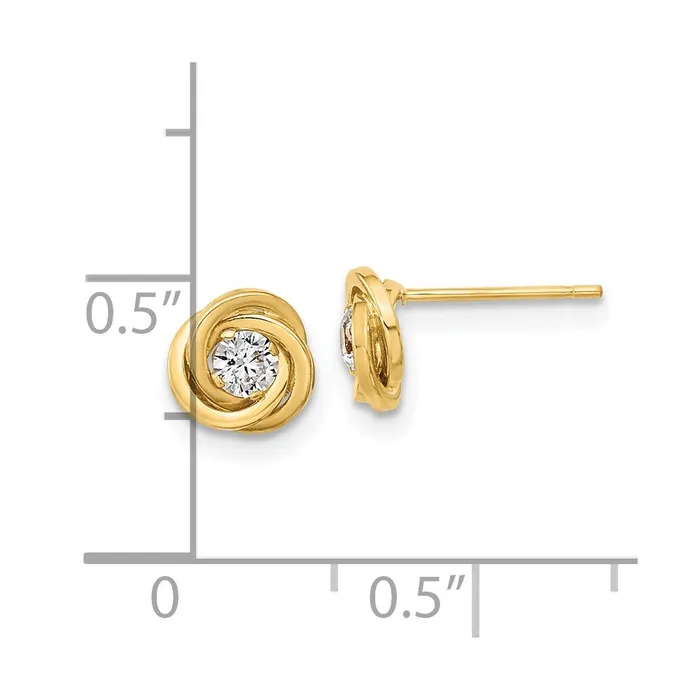 Earrings 14k Yellow Gold 65 mm Polished CZ Love Knot Post Earrings 053 grams Qgold
