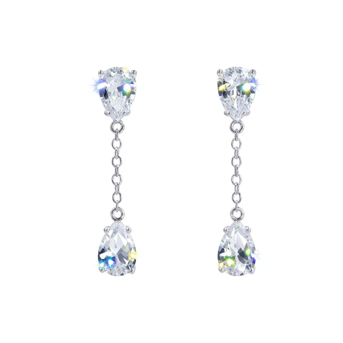 Earrings 4028 17486S Pear Link CZ Dangle Earrings Silver 15