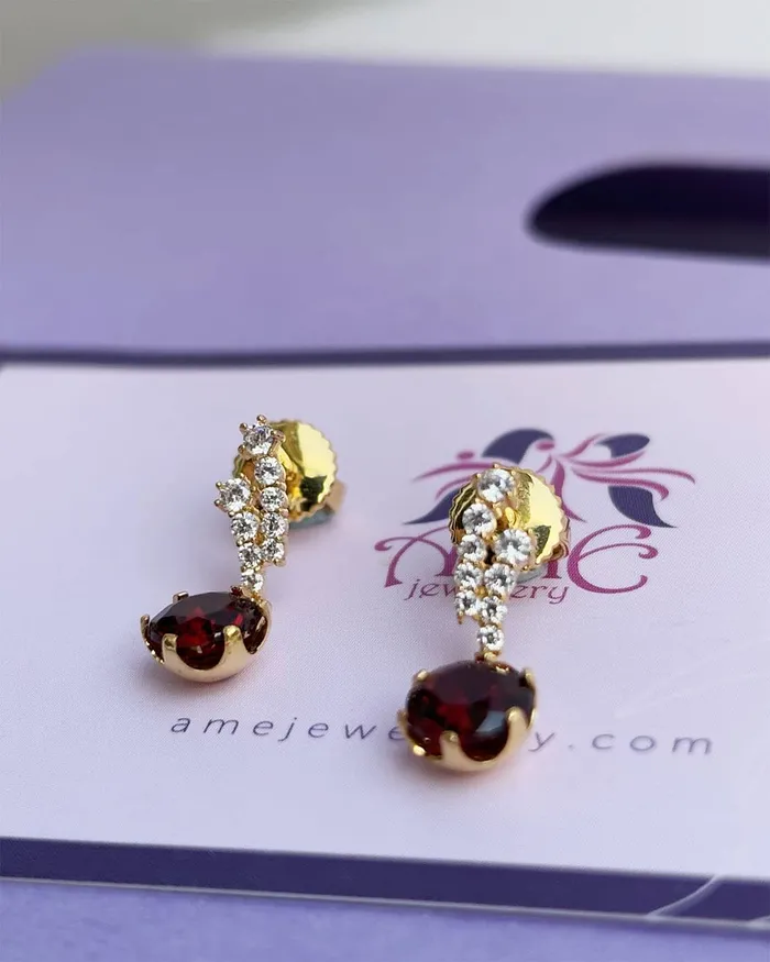 Earrings AME Jewellery 6mm Natural Red Garnet Drop Earrings in 14K Yellow Gold
