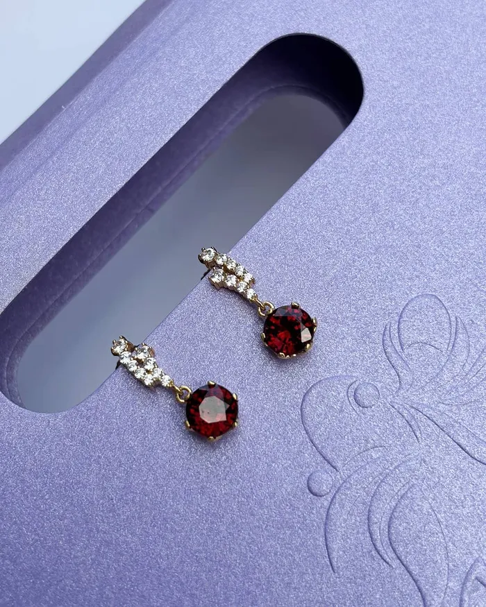 Earrings AME Jewellery 6mm Natural Red Garnet Drop Earrings in 14K Yellow Gold