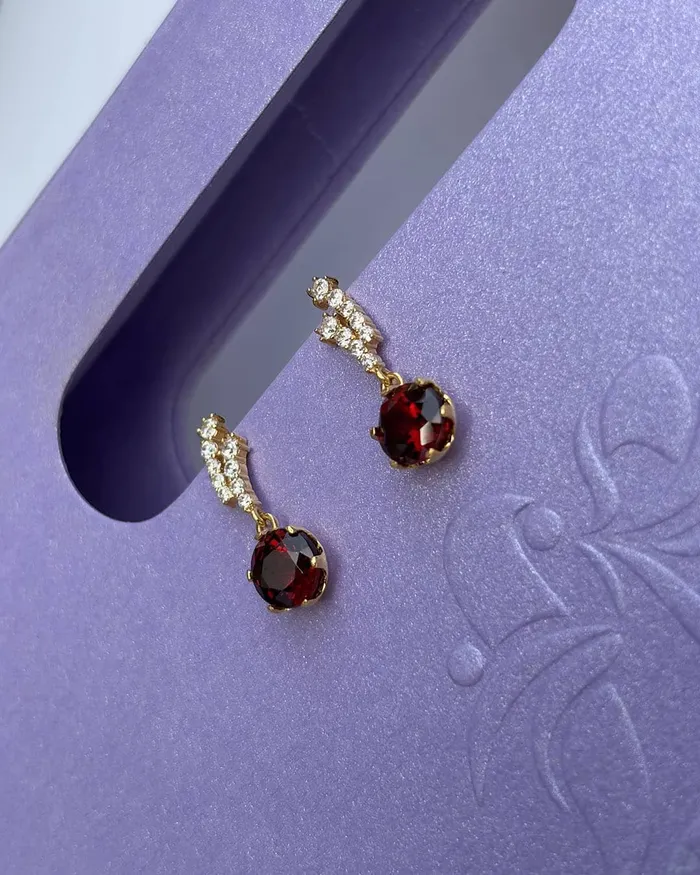 Earrings AME Jewellery 6mm Natural Red Garnet Drop Earrings in 14K Yellow Gold