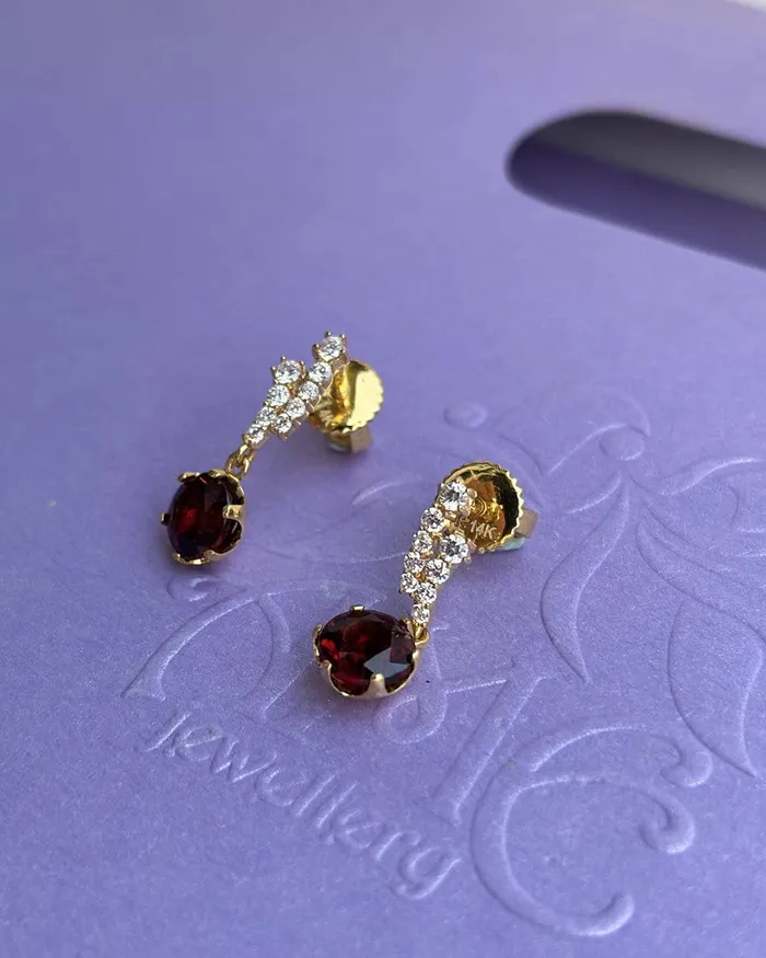 Earrings AME Jewellery 6mm Natural Red Garnet Drop Earrings in 14K Yellow Gold