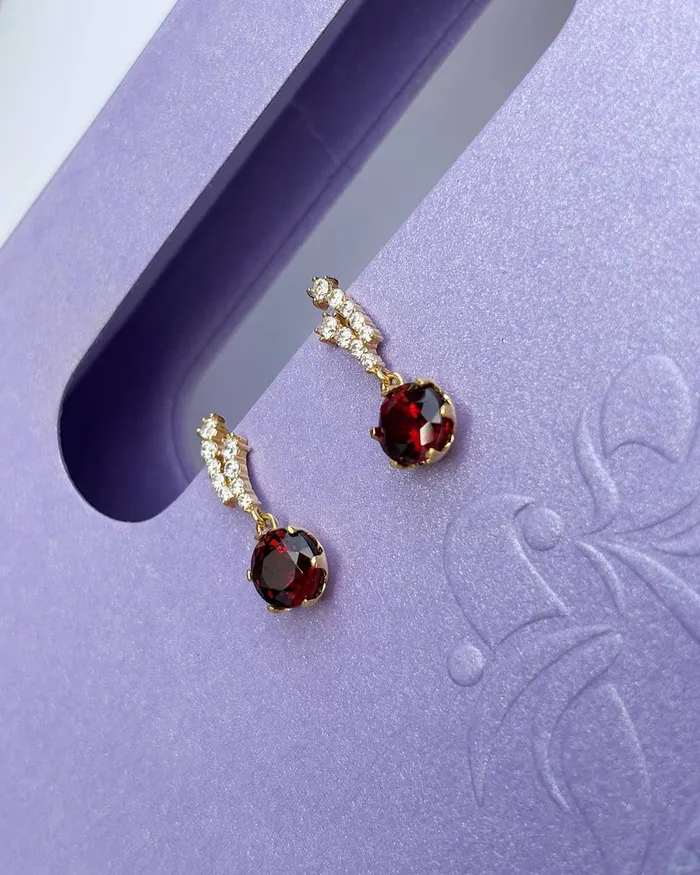 Earrings AME Jewellery 6mm Natural Red Garnet Drop Earrings in 14K Yellow Gold