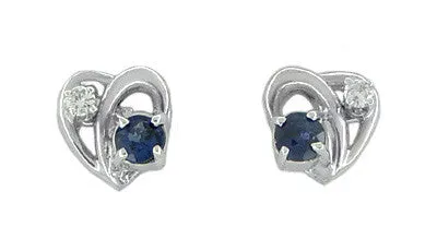 Earrings Antique Jewelry Mall Vintage Heart Sapphire and Diamond Stud Earrings in 14 Karat White Gold Earrings Antique Jewelry Mall Vintage Heart Sapphire and Diamond Stud Earrings in 14 Karat White Gold
