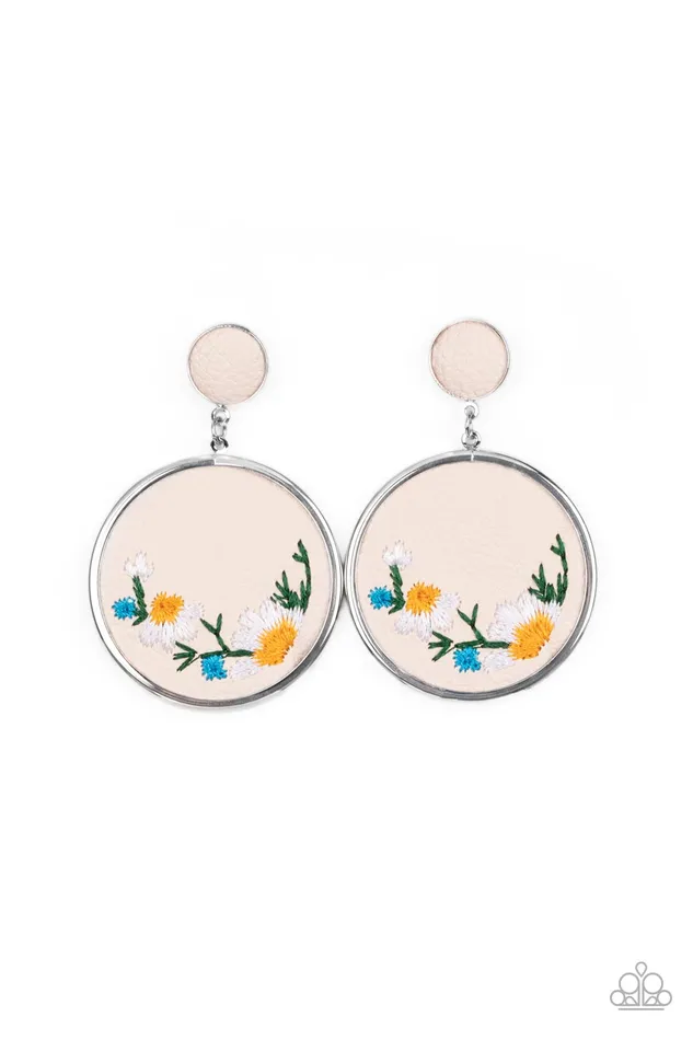 Earrings Embroidered Gardens Multi Floral Silver Frame Leather Post Earrings Paparazzi Paparazzi Accessories Earrings Embroidered Gardens Multi Floral Silver Frame Leather Post Earrings Paparazzi Paparazzi Accessories